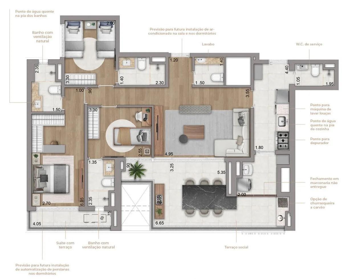 Planta do Eden West – Fase 2 em Brooklin — 3 dormitórios – 123 m²