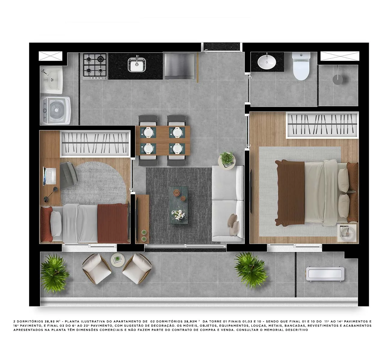 Planta do Elements Higienópolis em Higienópolis — 2 dormitórios – 38,93 m²