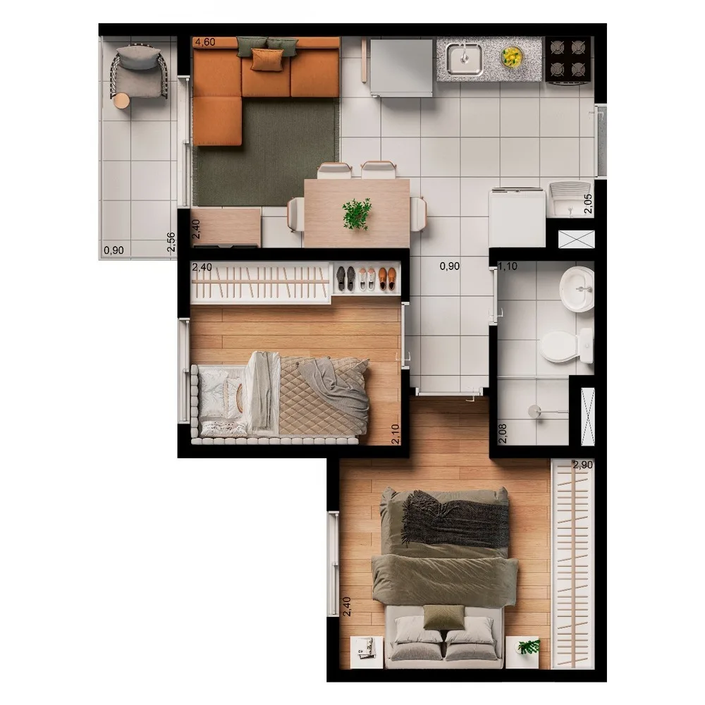 Planta do Elev Alto do Ipiranga em Ipiranga — 2 dormitórios, 34 m²