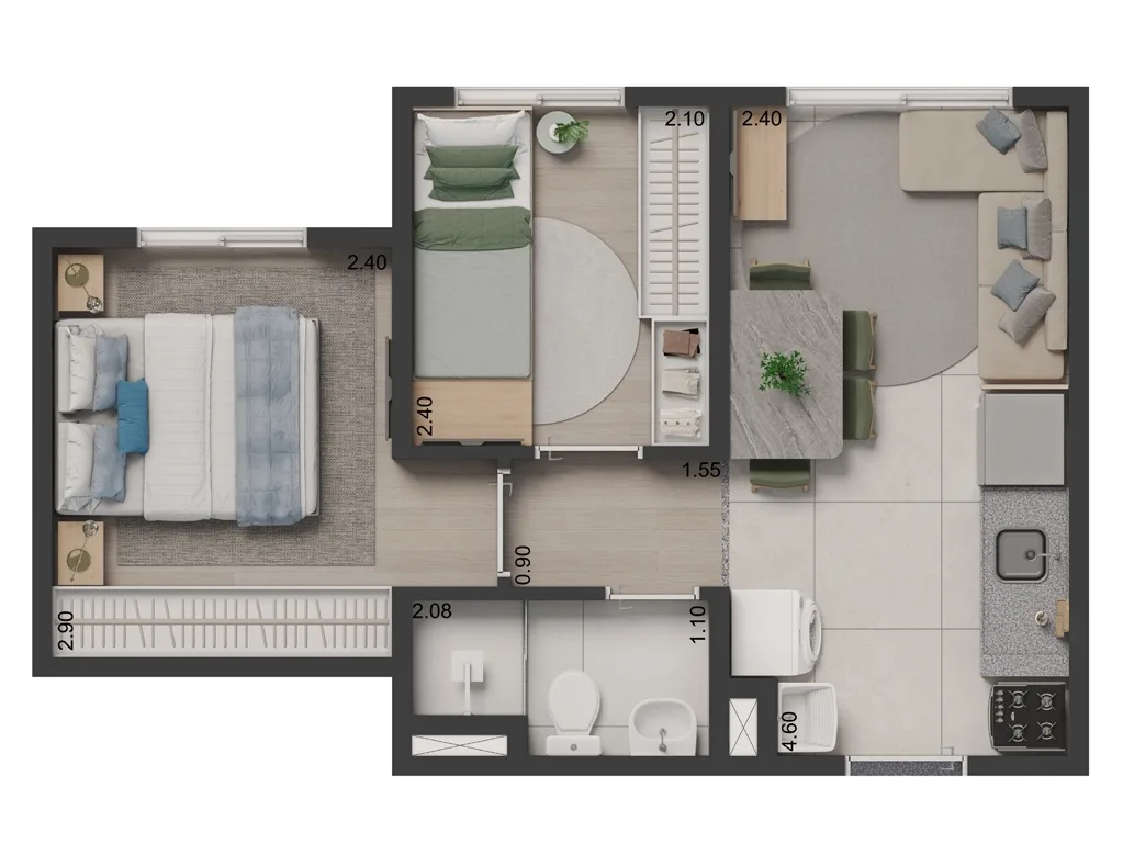 Planta do Elev Park Sacomã II em Vila Dom Pedro I — 2 dormitórios, 32 m²
