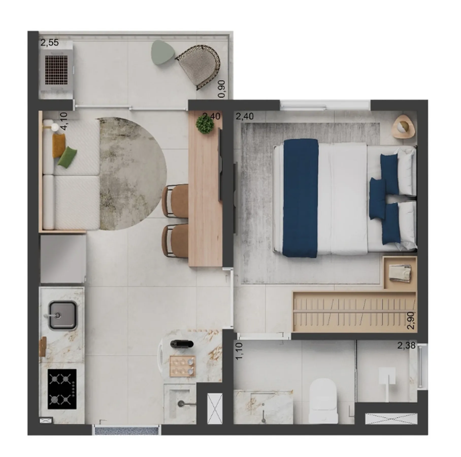 Planta do Elev Park Sacomã III em Ipiranga — 1 dormitório, 25 m²
