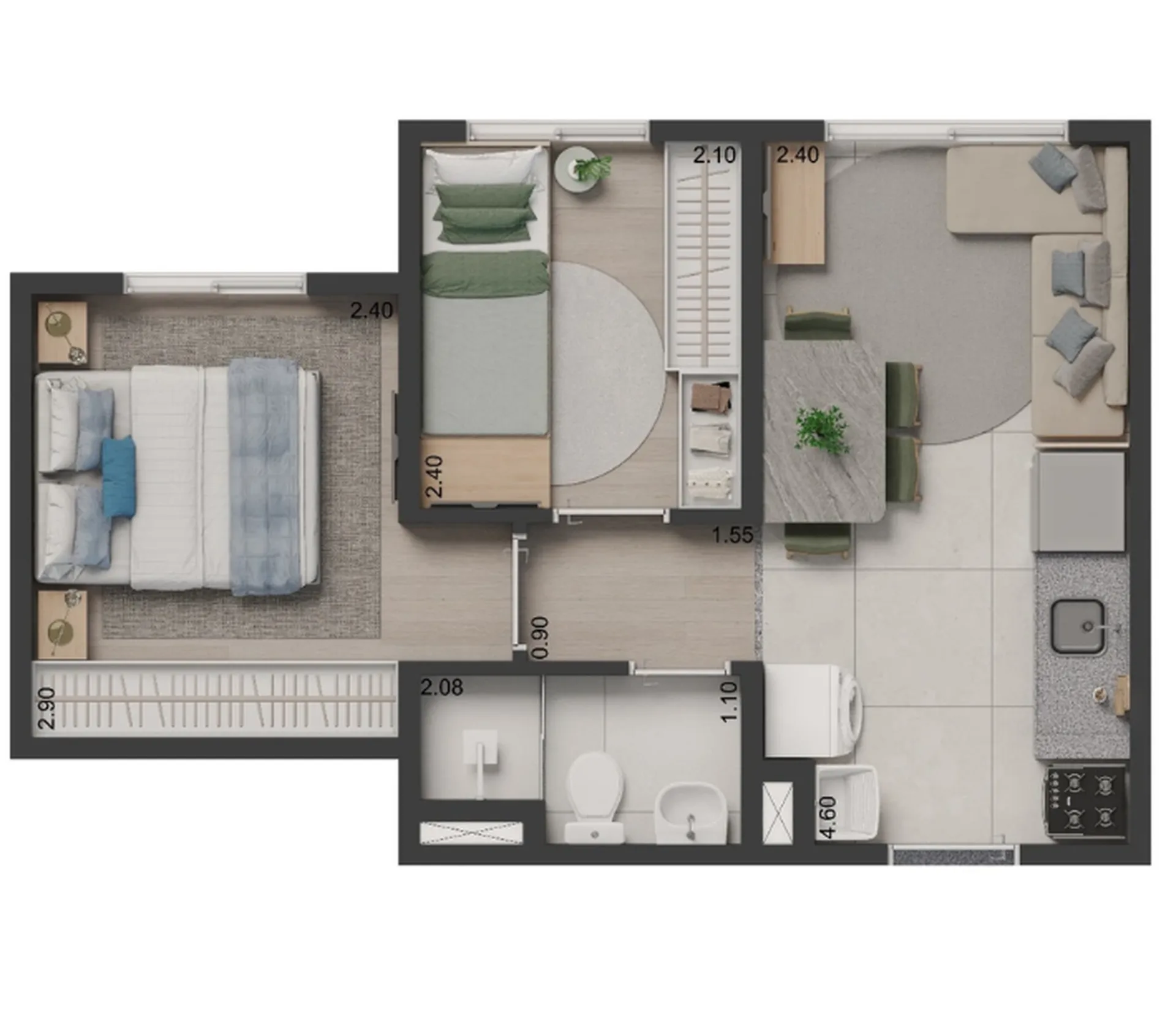 Planta do Elev Park Sacomã III em Ipiranga — 2 dormitórios, 32 m²