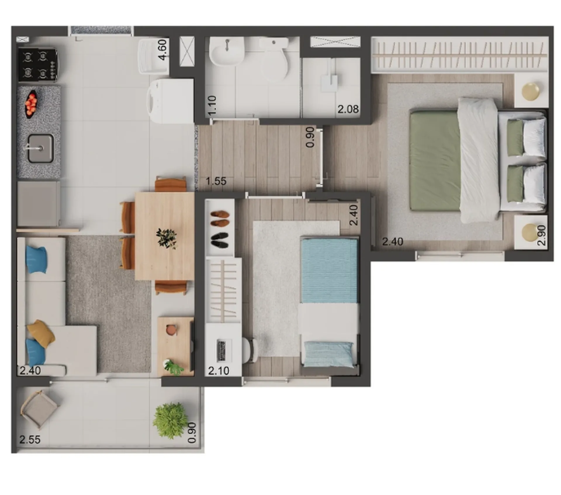 Planta do Elev Park Sacomã III em Ipiranga — 2 dormitórios, 34 m²