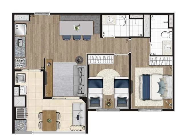 Planta do Epic Jaguaré em Jaguaré — 2 dorm. 59 m²