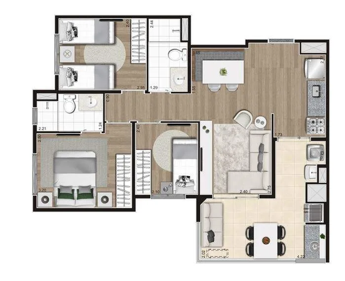 Planta do Epic Jaguaré em Jaguaré — 3 dorm. 67 m²