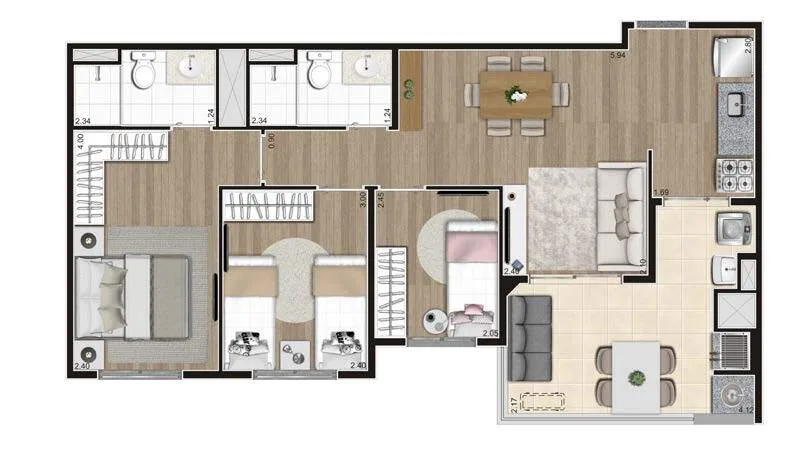 Planta do Epic Jaguaré em Jaguaré — 3 dorm. 67 m²