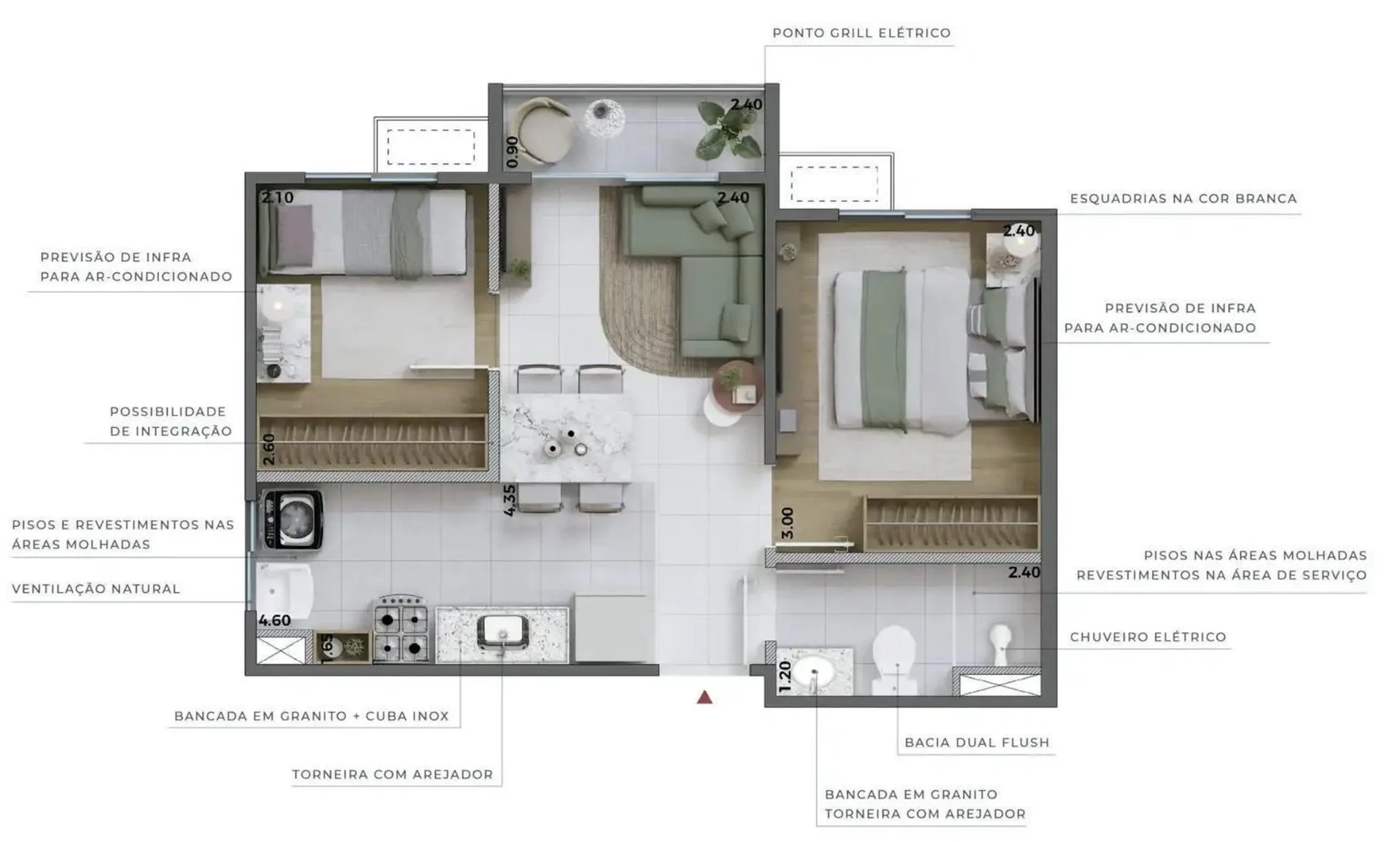 Planta do Equale Condomínio Clube em Socorro — 2 dormitórios, 35,34 m²