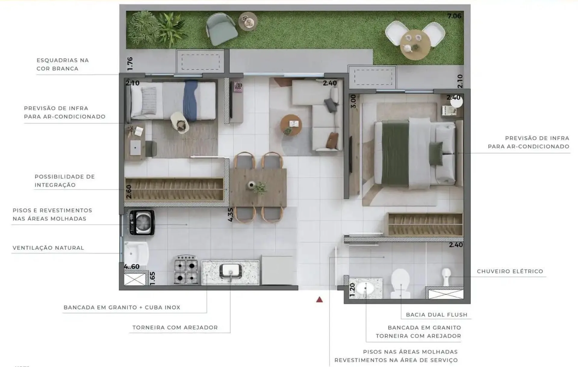 Planta do Equale Condomínio Clube em Socorro — 2 dormitórios, 47,80 m²