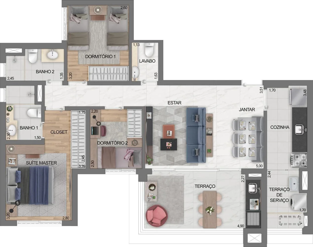 Planta do Eredità – Parque da Mooca em Mooca — 3 dormitórios – 92,65 m²
