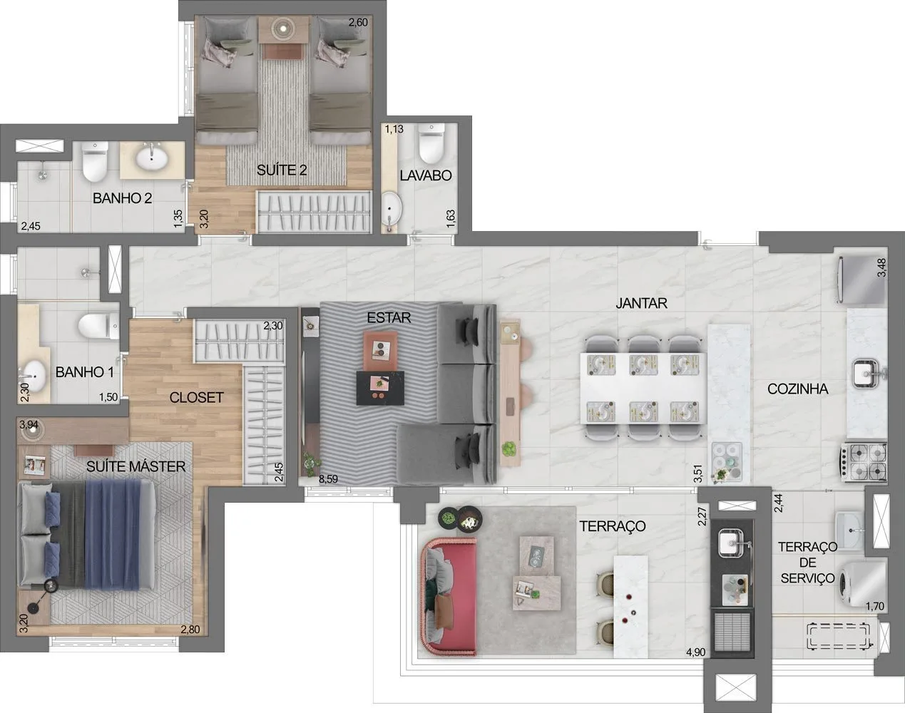 Planta do Eredità – Parque da Mooca em Mooca — 2 dormitórios – 92,65 m²