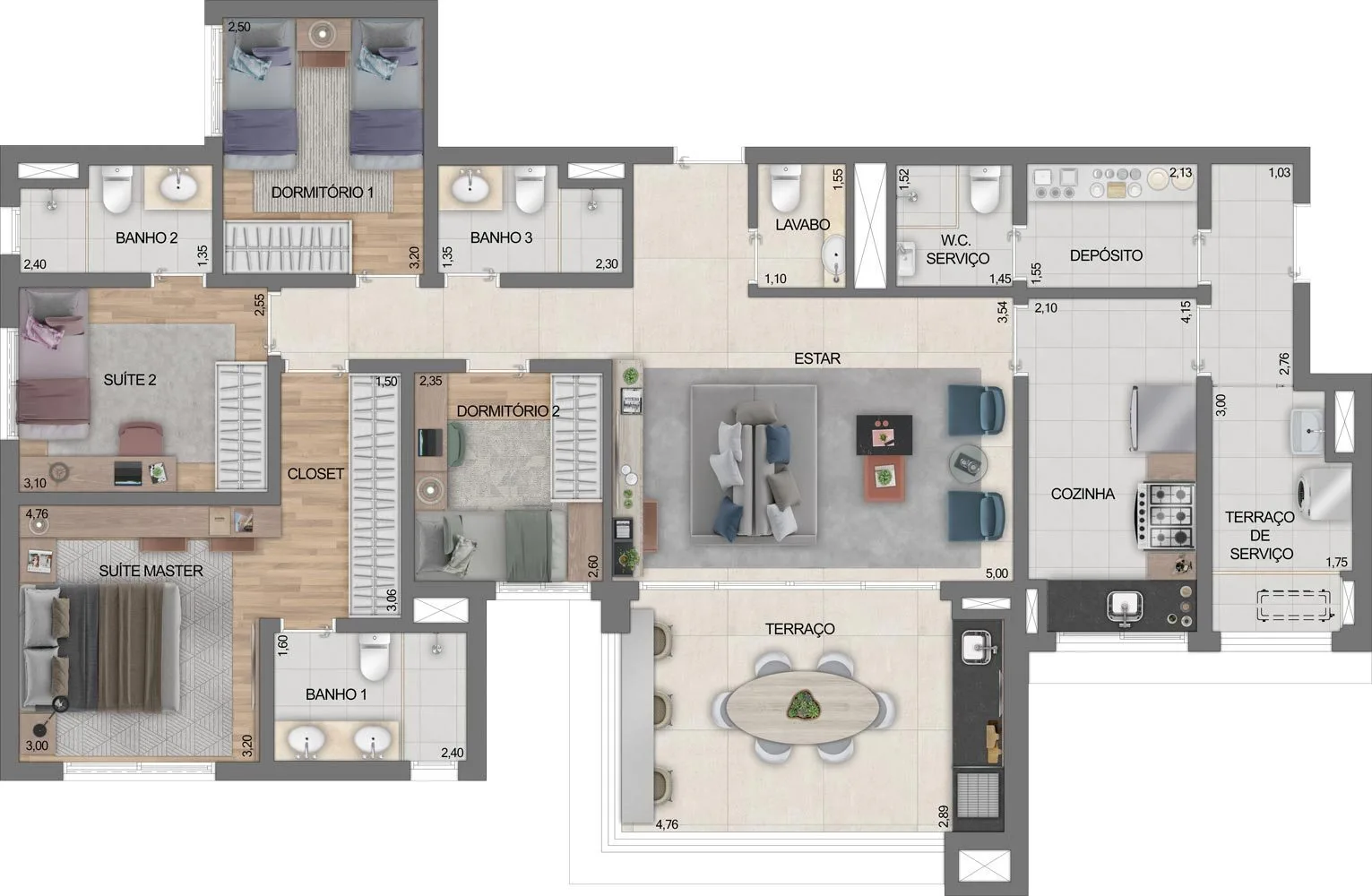 Planta do Eredità – Parque da Mooca em Mooca — 4 dormitórios – 130,71 m²