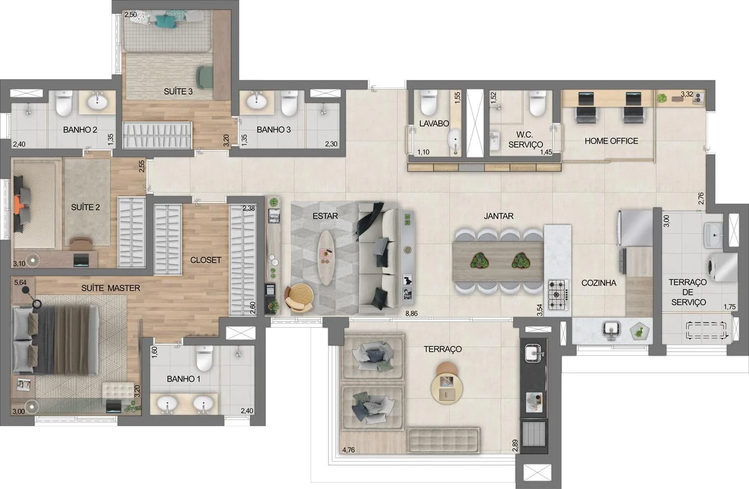 Planta do Eredità – Parque da Mooca em Mooca — 3 dormitórios – 130,71 m²