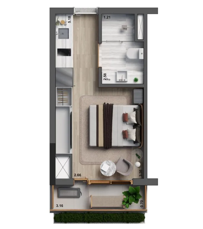 Planta do Esquina Jardyn Studios em Jardim Paulista — studio de 26 m²