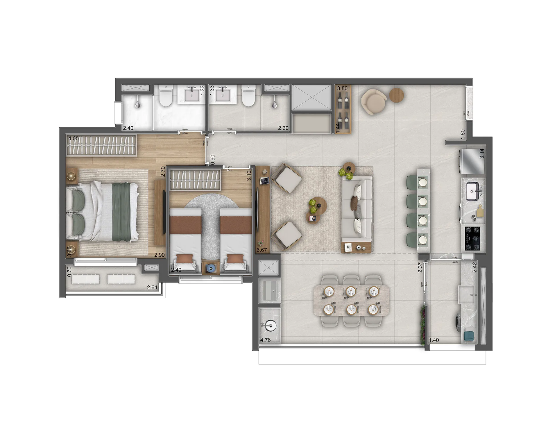 Planta do Essência Brasileira em Pinheiros — 2 dormitórios, 85 m² (opção)