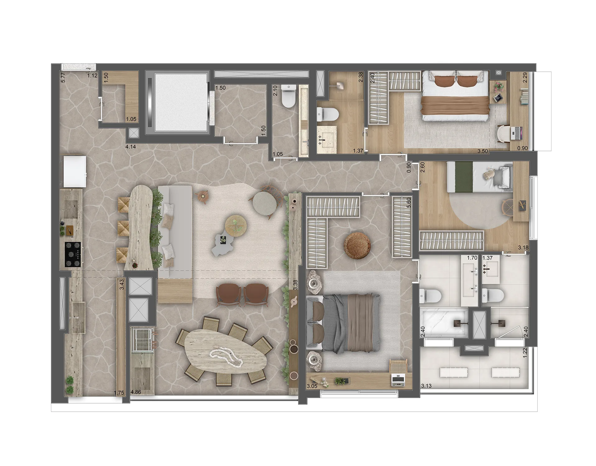 Planta do Essência Brasileira em Pinheiros — 3 dormitórios, 130 m²