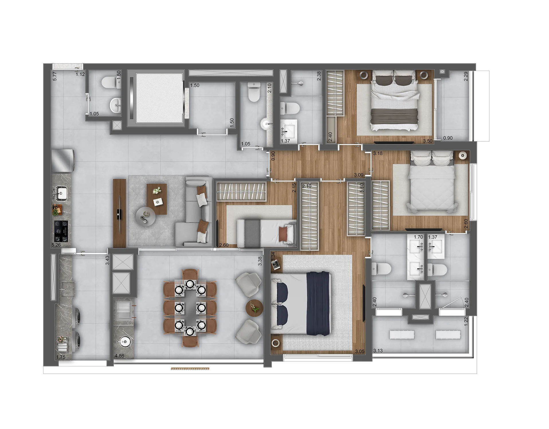Planta do Essência Brasileira em Pinheiros — 4 dormitórios, 130 m² (opção)