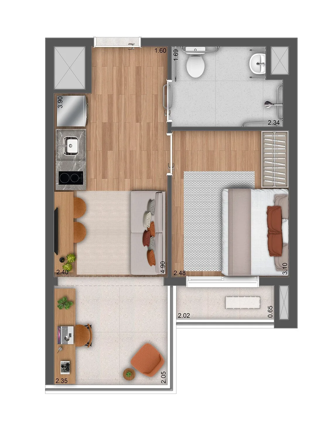 Planta do Essência Brasileira em Pinheiros — 1 dormitório – 35 m²