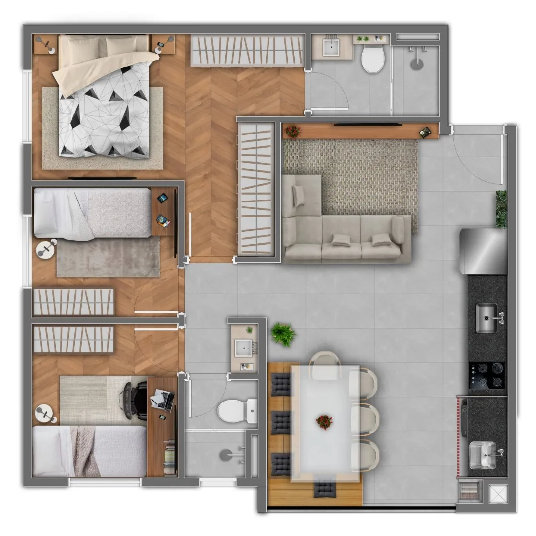 Planta do Essência da Vila — 3 dormitórios – 60 m²