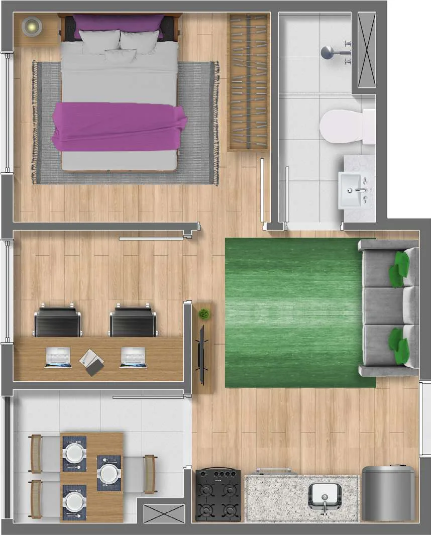 Planta do Estação Dom Bosco em Itaquera — 1 dormitório – 28 m²