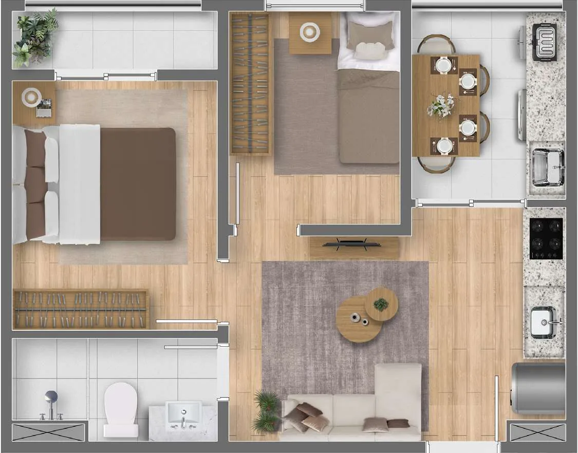 Planta do Estação Dom Bosco em Itaquera — 2 dormitórios – 35 m²