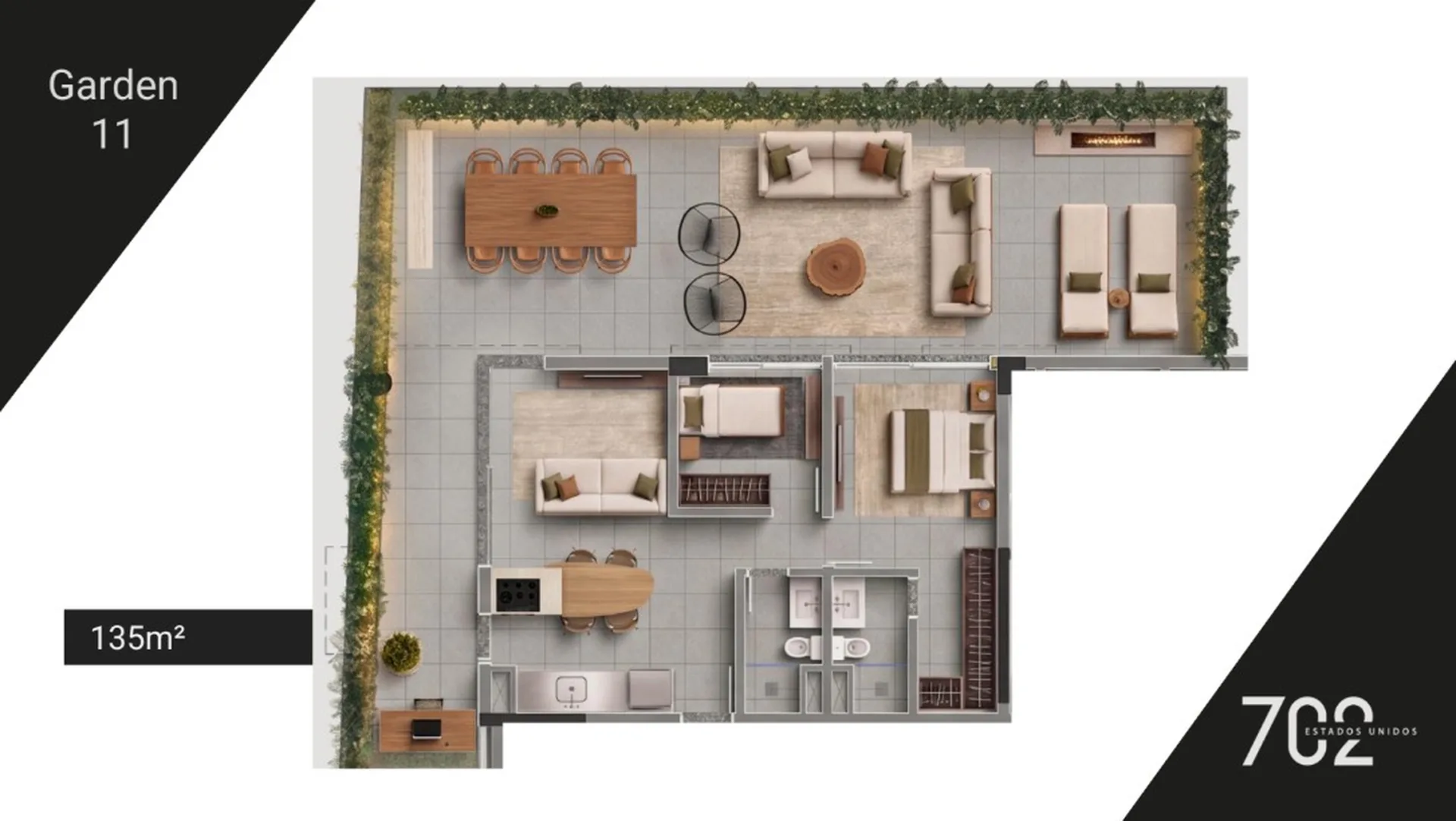 Planta do Estados Unidos 702 em Jardim América — 1 dormitório – 135 m² Garden