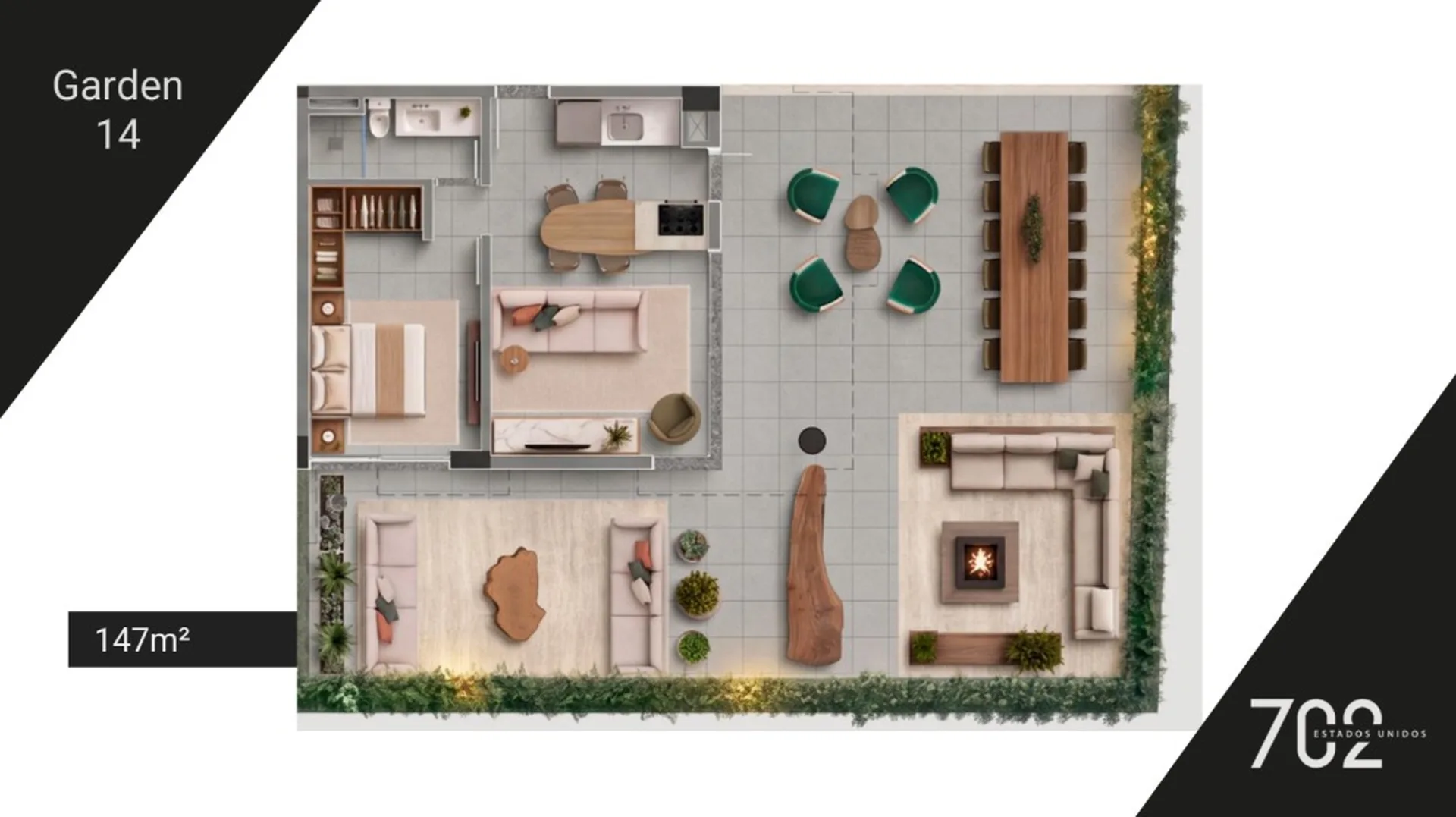 Planta do Estados Unidos 702 em Jardim América — 1 dormitório – 147 m² Garden