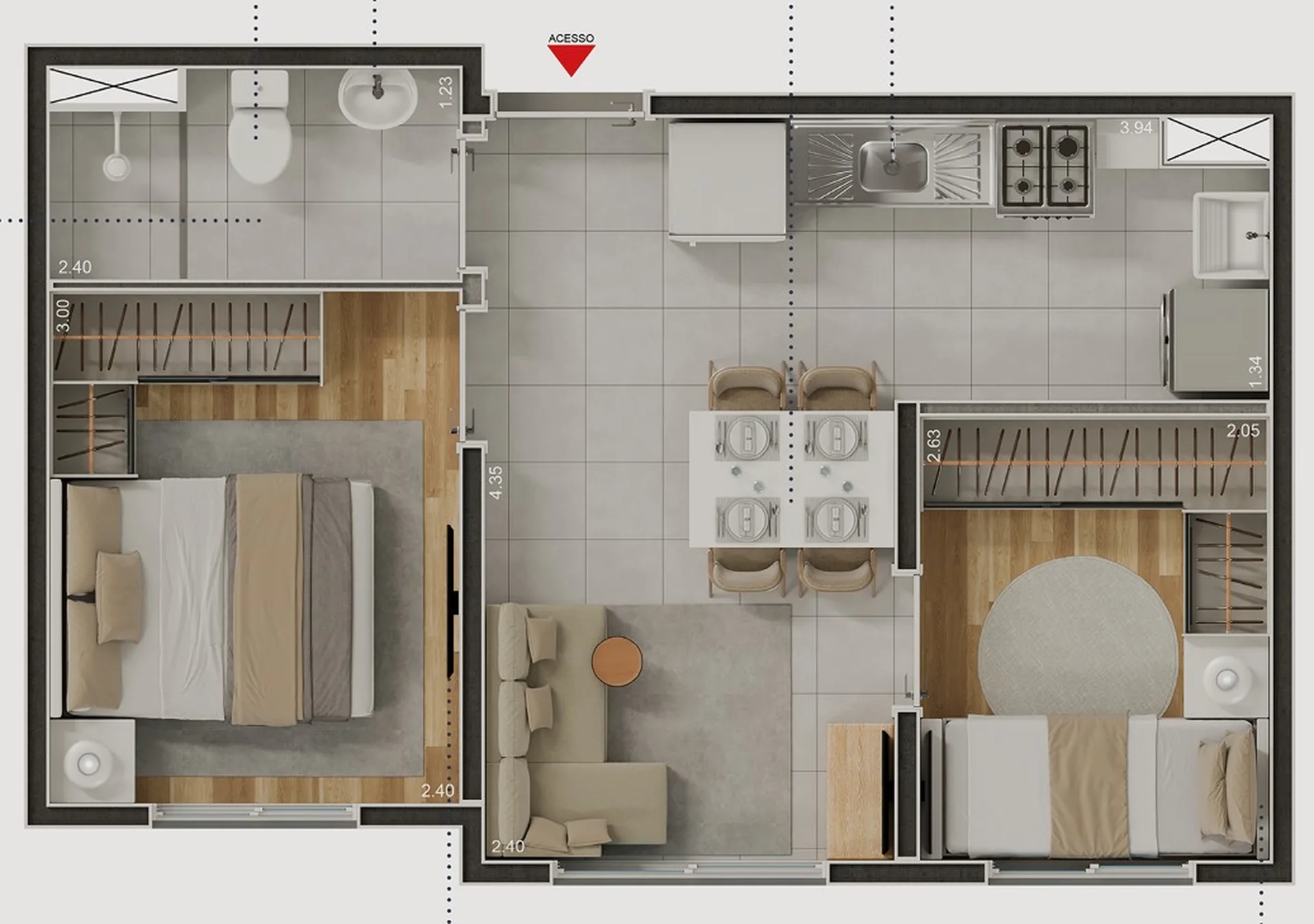 Planta do Estilo Lapa em Lapa — 2 dormitórios, 33,72 m²