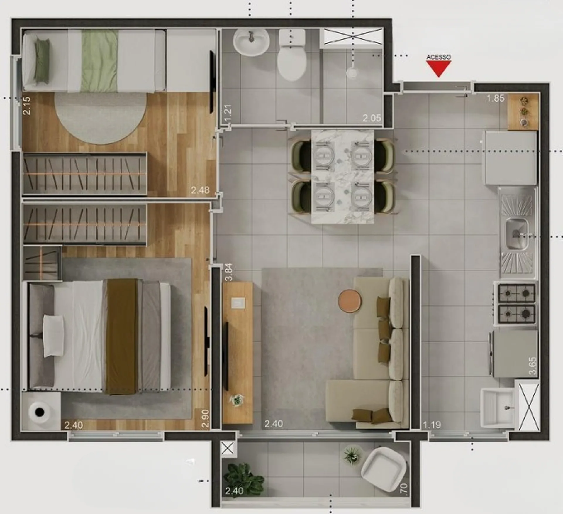 Planta do Estilo Lapa em Lapa — 2 dormitórios, 37,04 m²