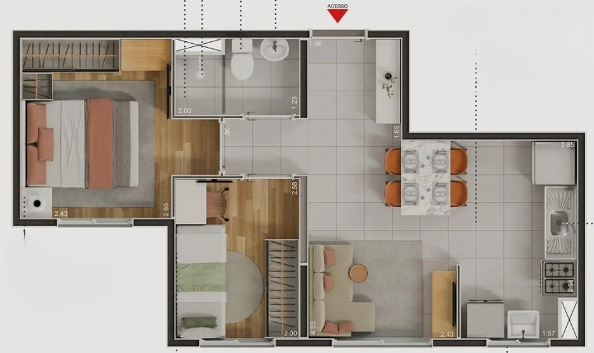 Planta do Estilo Lapa em Lapa — 2 dormitórios, 37,86 m²