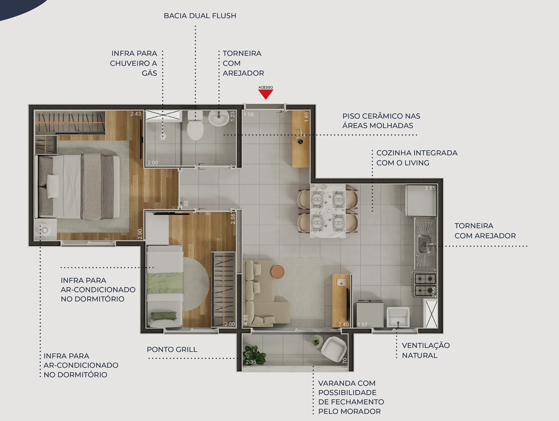 Planta do Estilo Lapa em Lapa — 2 dormitórios, 40,11 m²