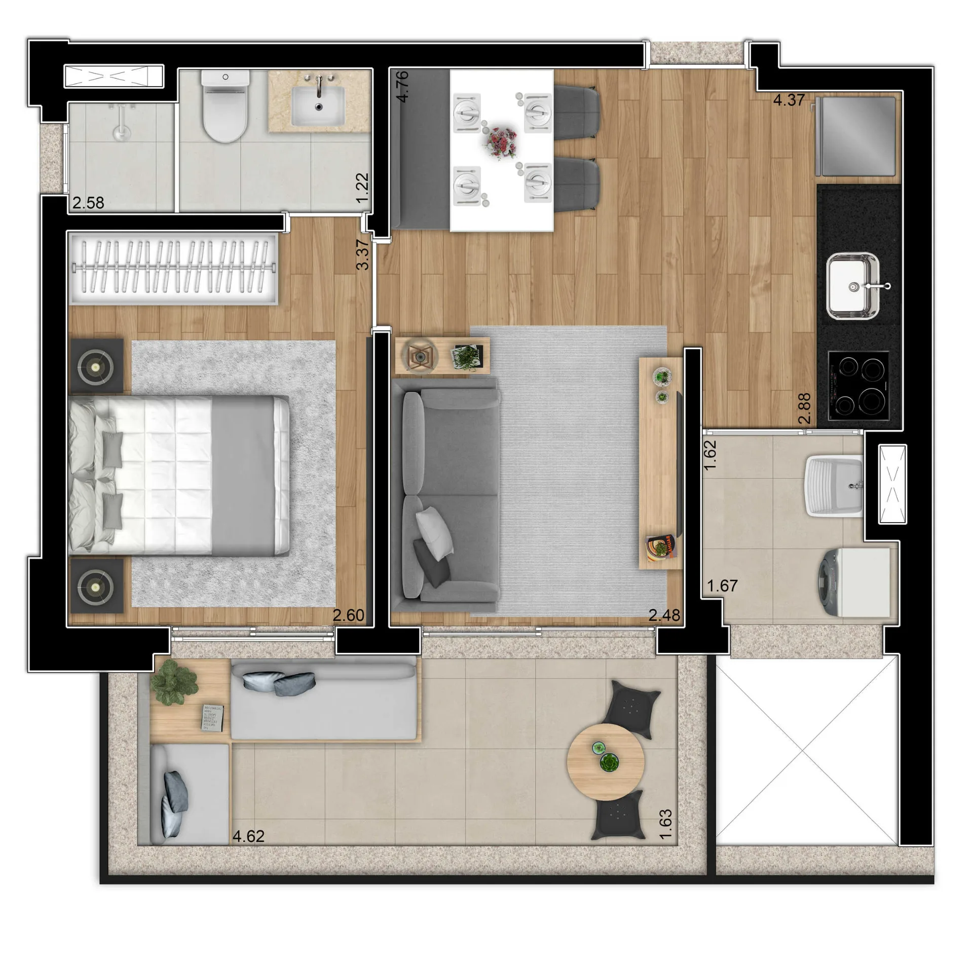 Planta do Expand Pinheiros em Pinheiros — 1 dormitório, 48 m²