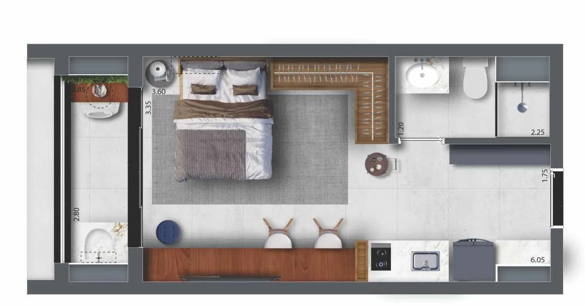 Planta do Feel Saúde em Saúde — 1 dormitório – 27,33 m² Studio
