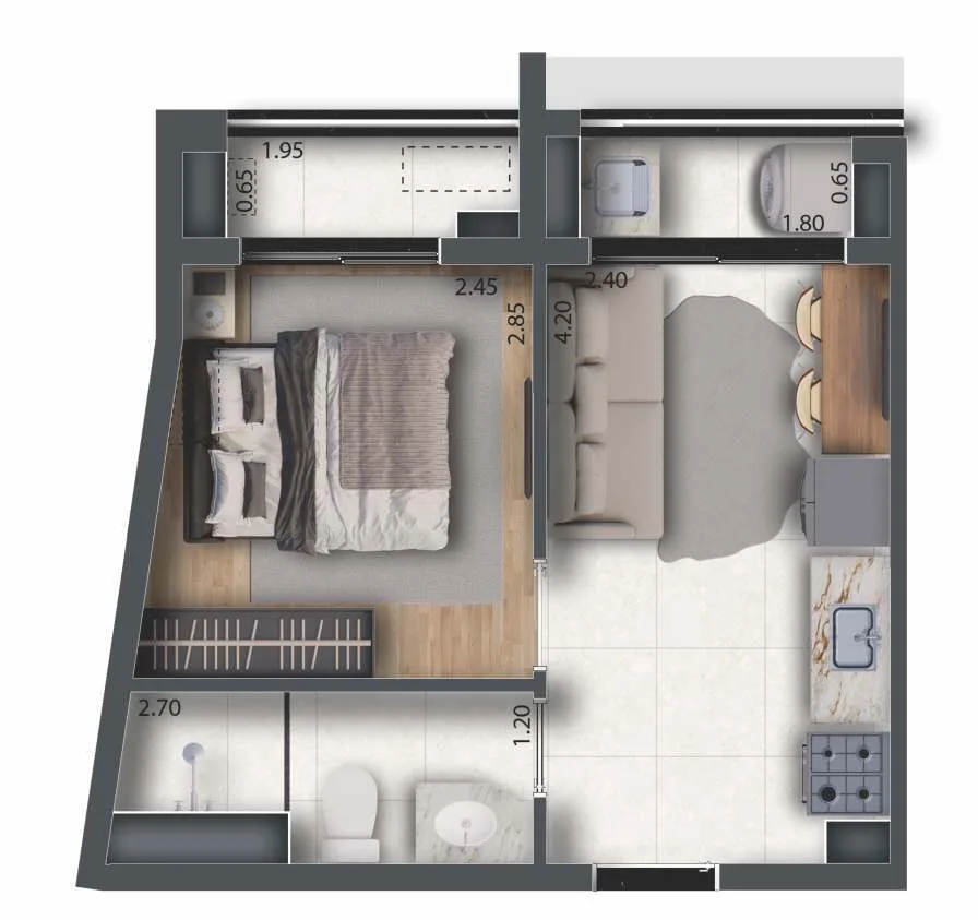 Planta do Feel Saúde em Saúde — 1 dormitório – 29,15 m²