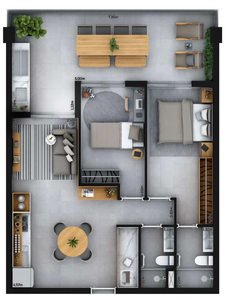 Planta do Feeling Jardim São Paulo em Santana — 2 dormitórios, 57 m²