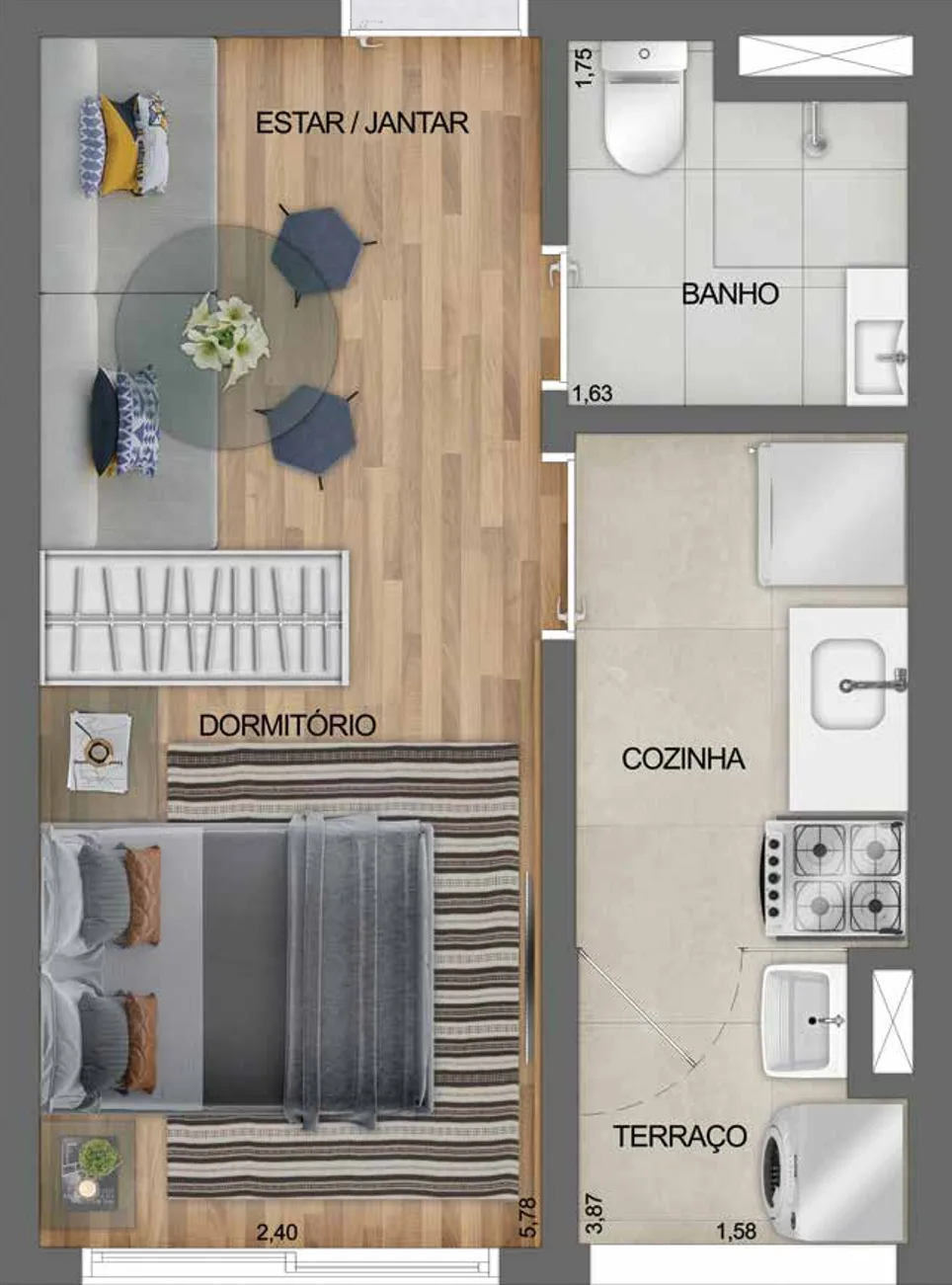 Planta do Fit Casa Estação Oratório em Vila Prudente — 1 dormitório – 27 m² Studio