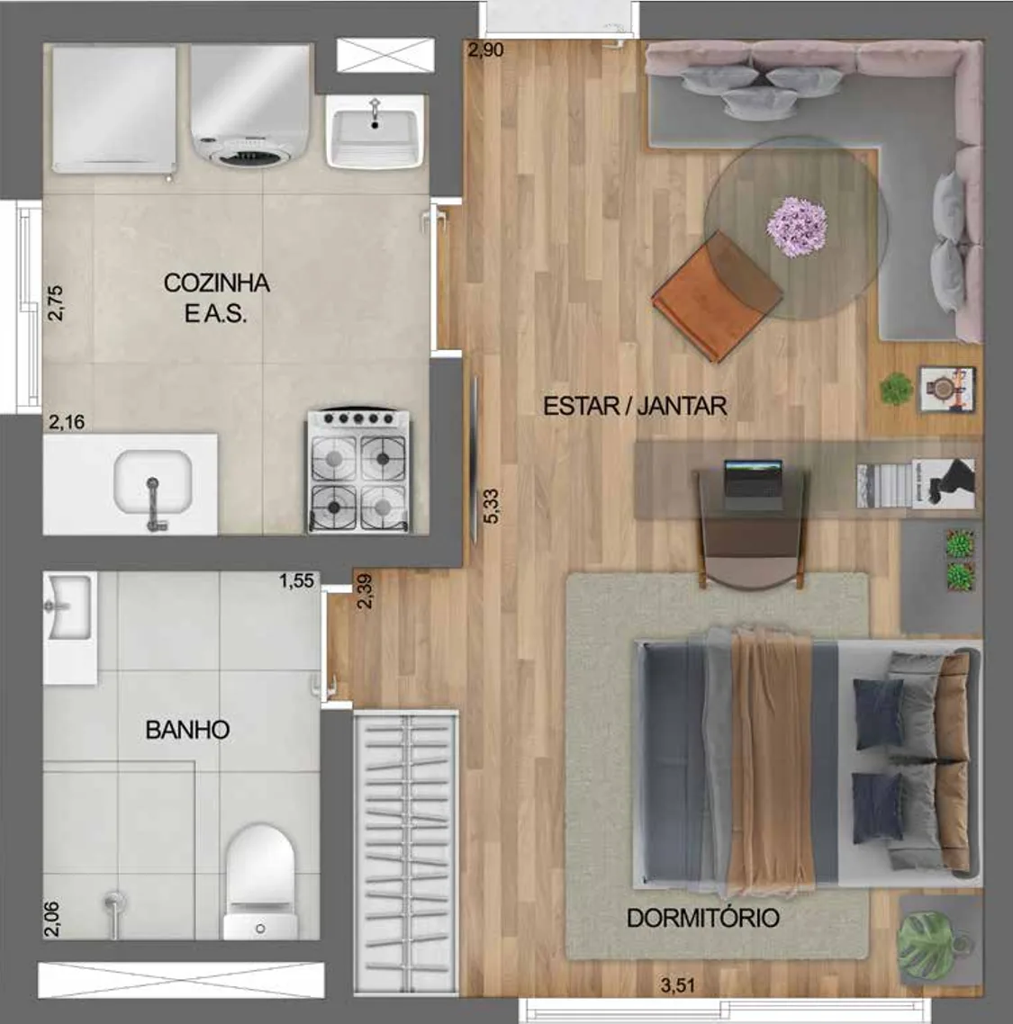 Planta do Fit Casa Estação Oratório em Vila Prudente — 1 dormitório – 32 m² Studio