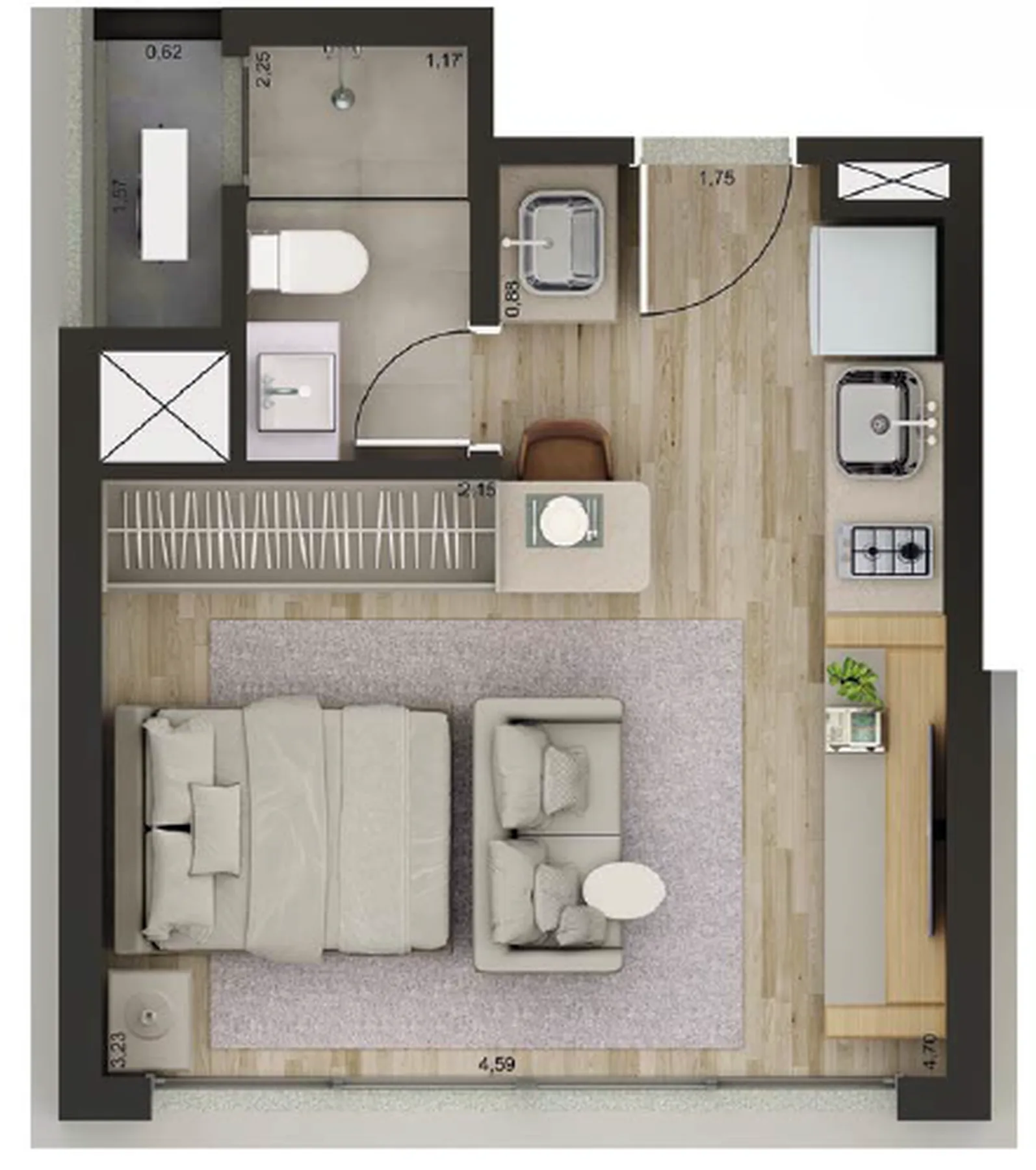 Planta do Florea Bosque da Saúde — 1 dormitório – 26 m² Studio