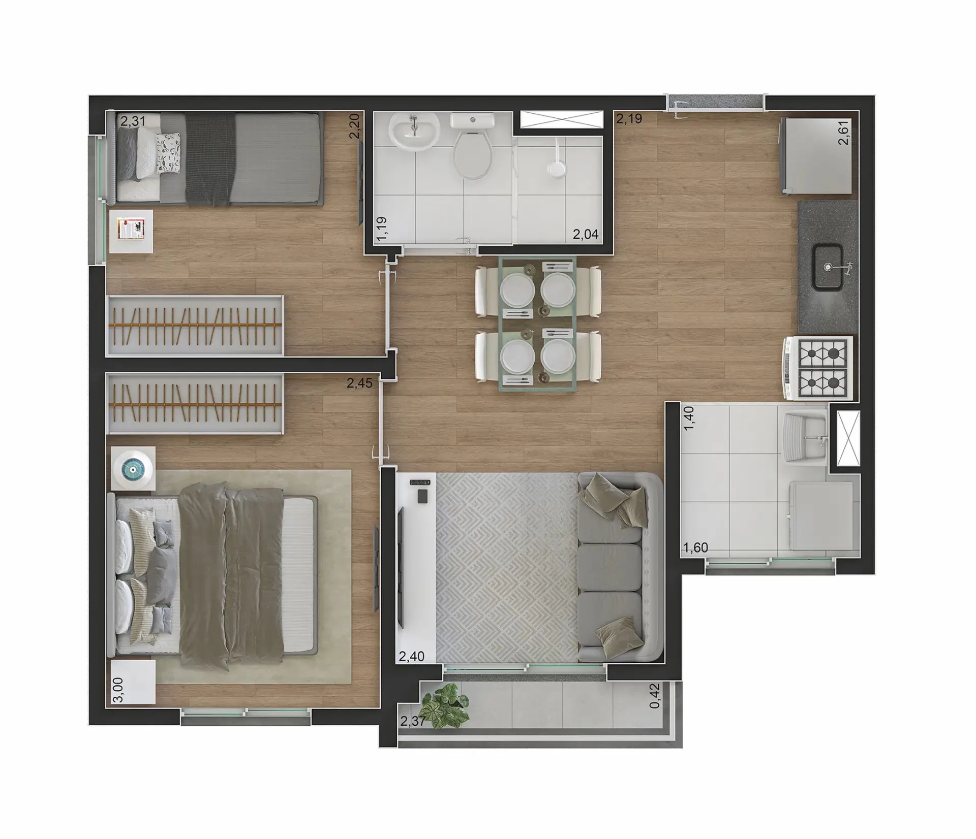 Planta do Flow Limão em Limão — 2 dormitórios, 37 m²