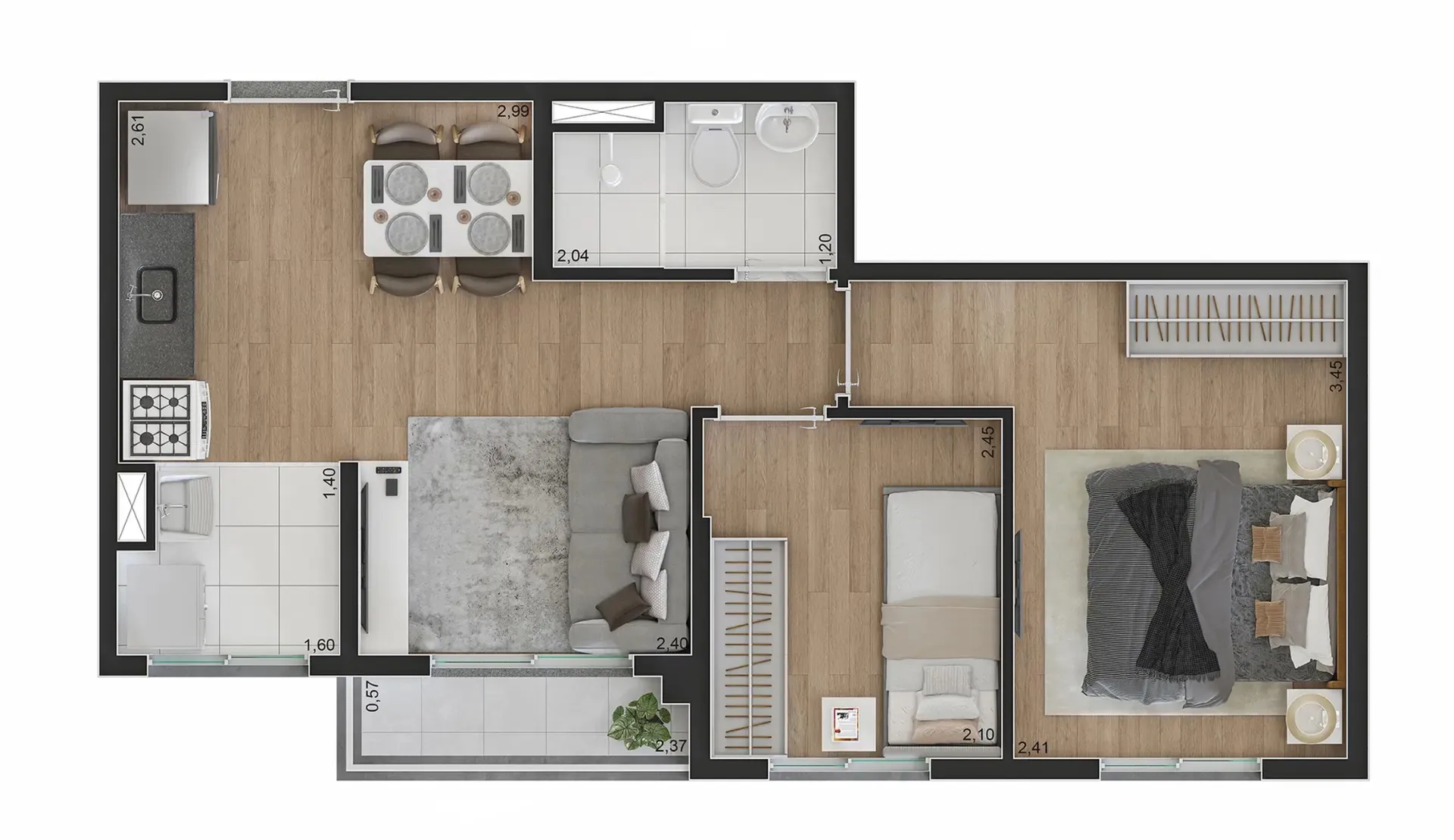 Planta do Flow Limão em Limão — 2 dormitórios, 39 m²