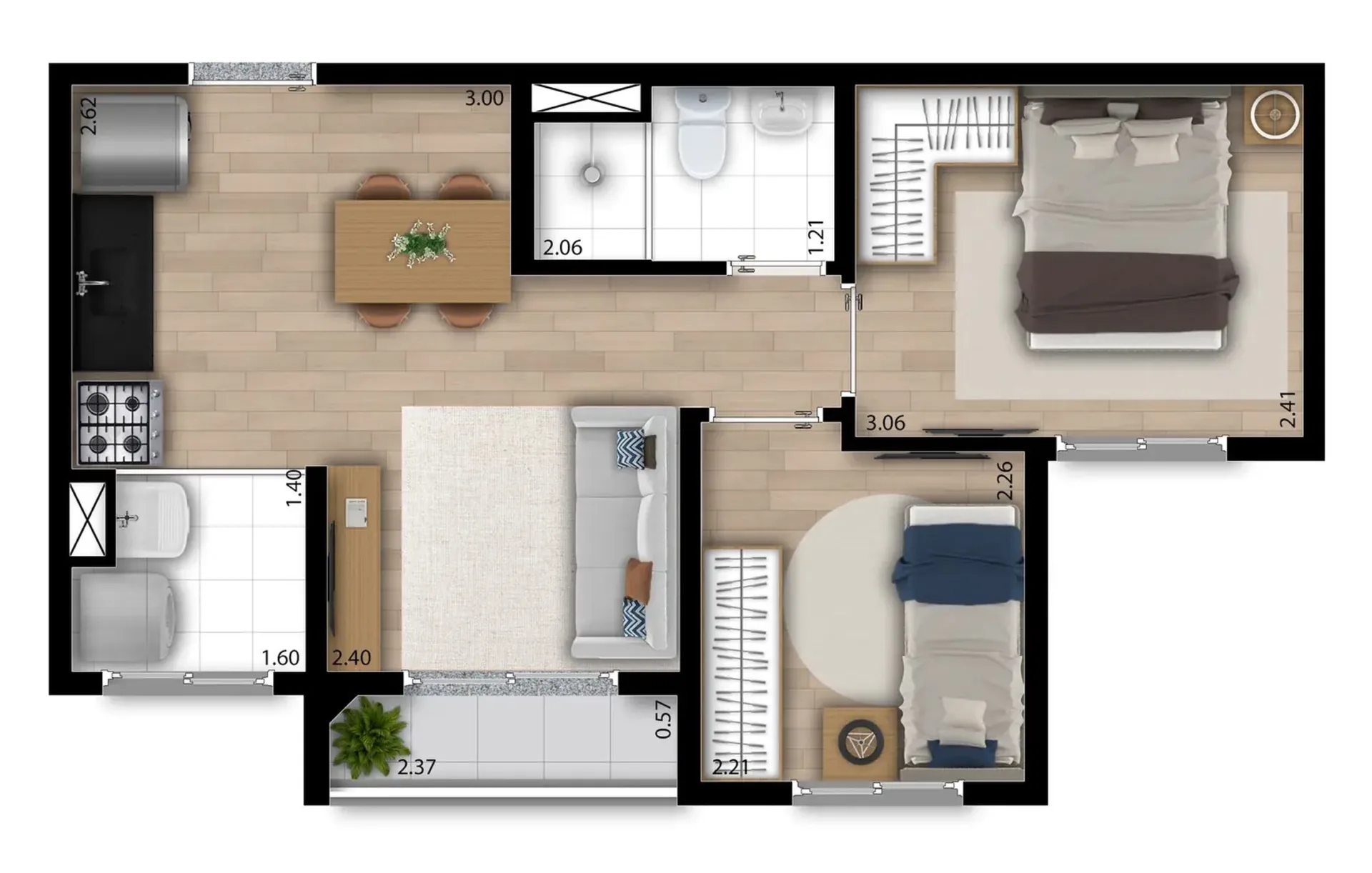 Planta do Free Liberdade em Liberdade — 2 dormitórios – 37 m²