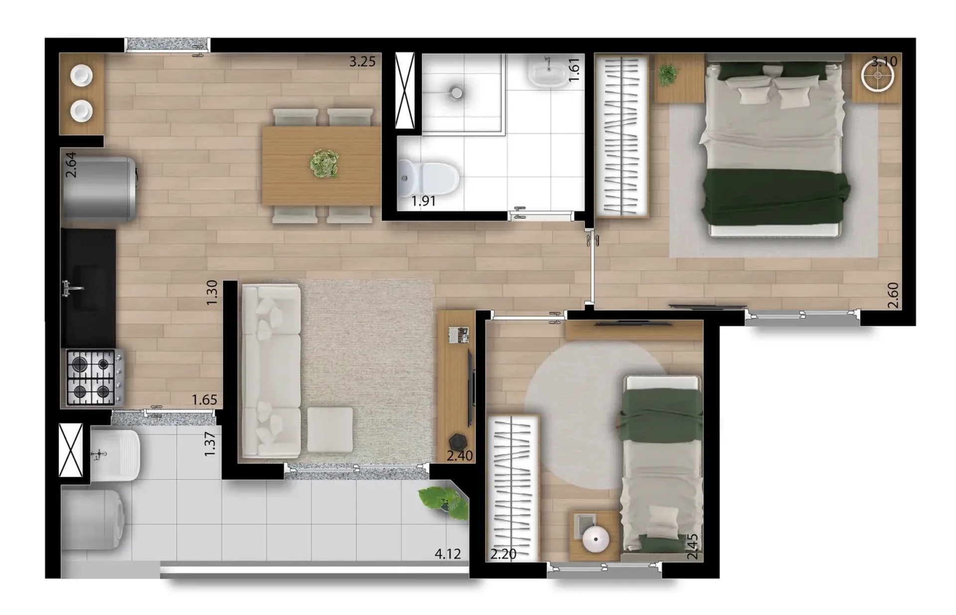 Planta do Free Liberdade em Liberdade — 2 dormitórios – 41 m²