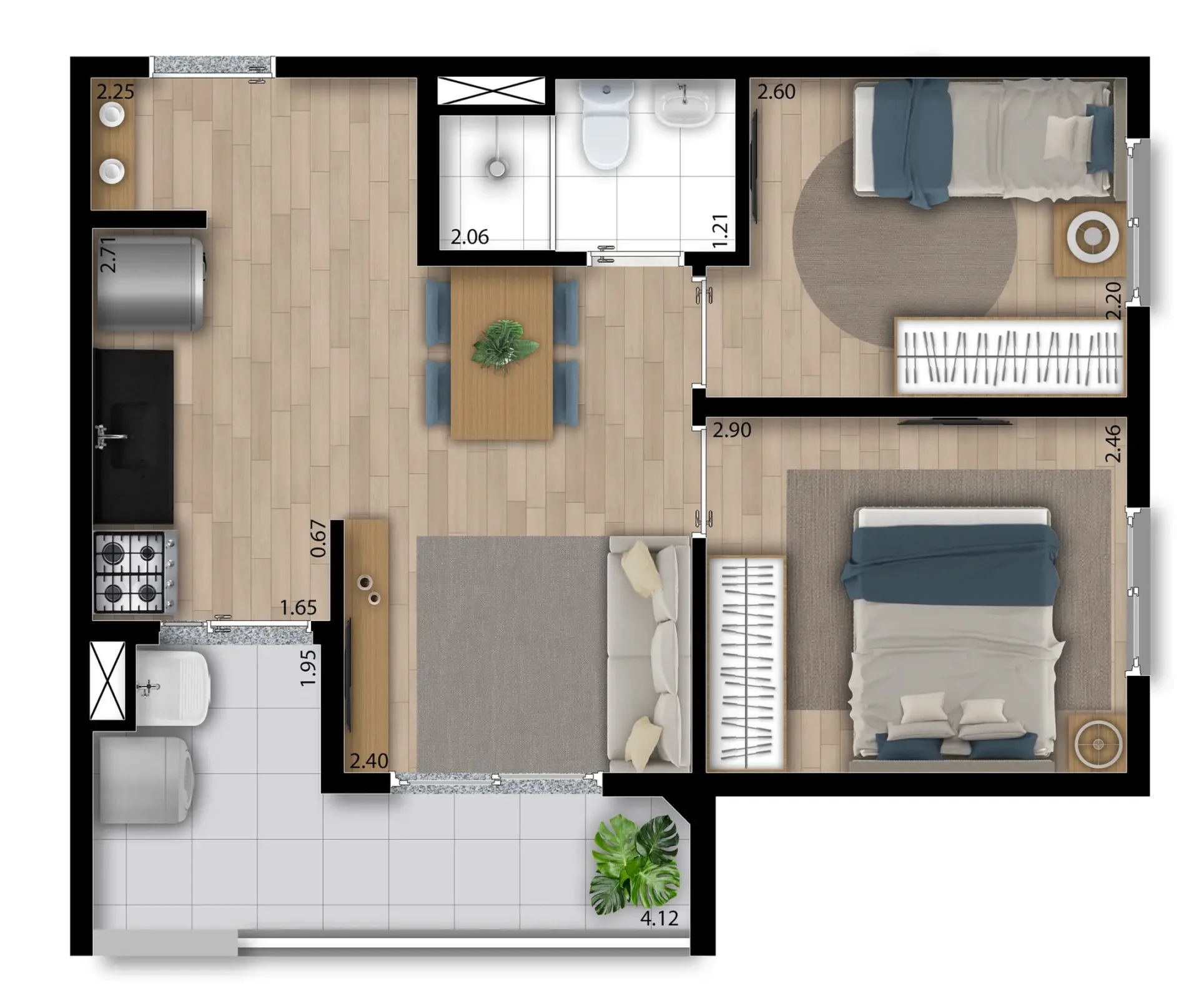 Planta do Free Liberdade em Liberdade — 2 dormitórios – 41 m²