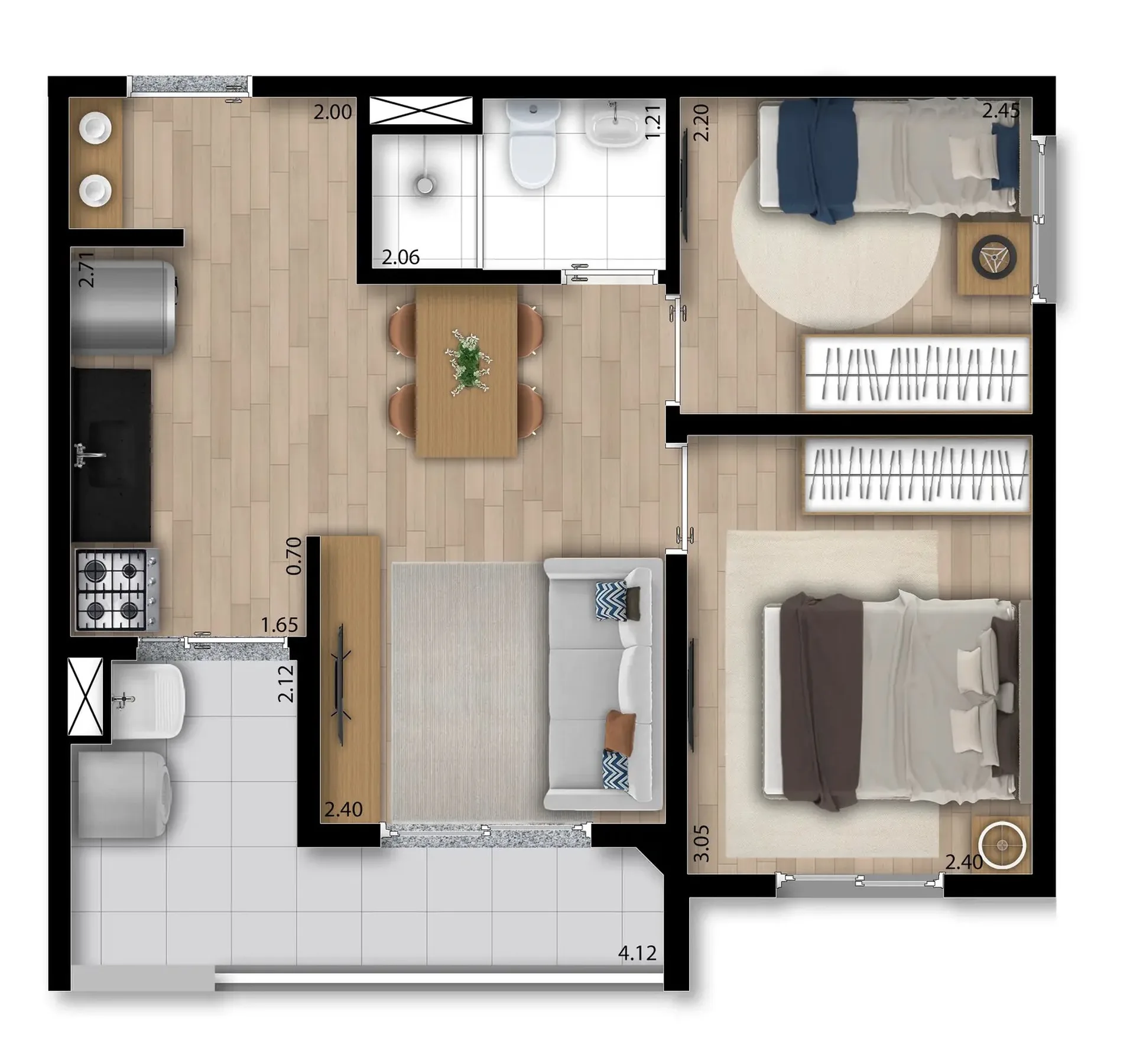 Planta do Free Liberdade em Liberdade — 2 dormitórios – 41 m²