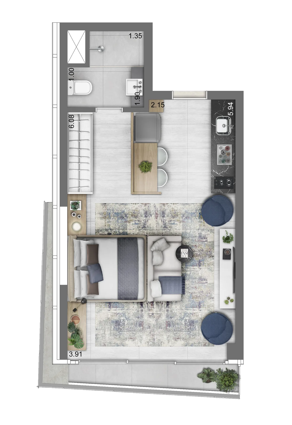 Planta do Funchal 641 Apartments Studios em Vila Olímpia — studio de 38 m²