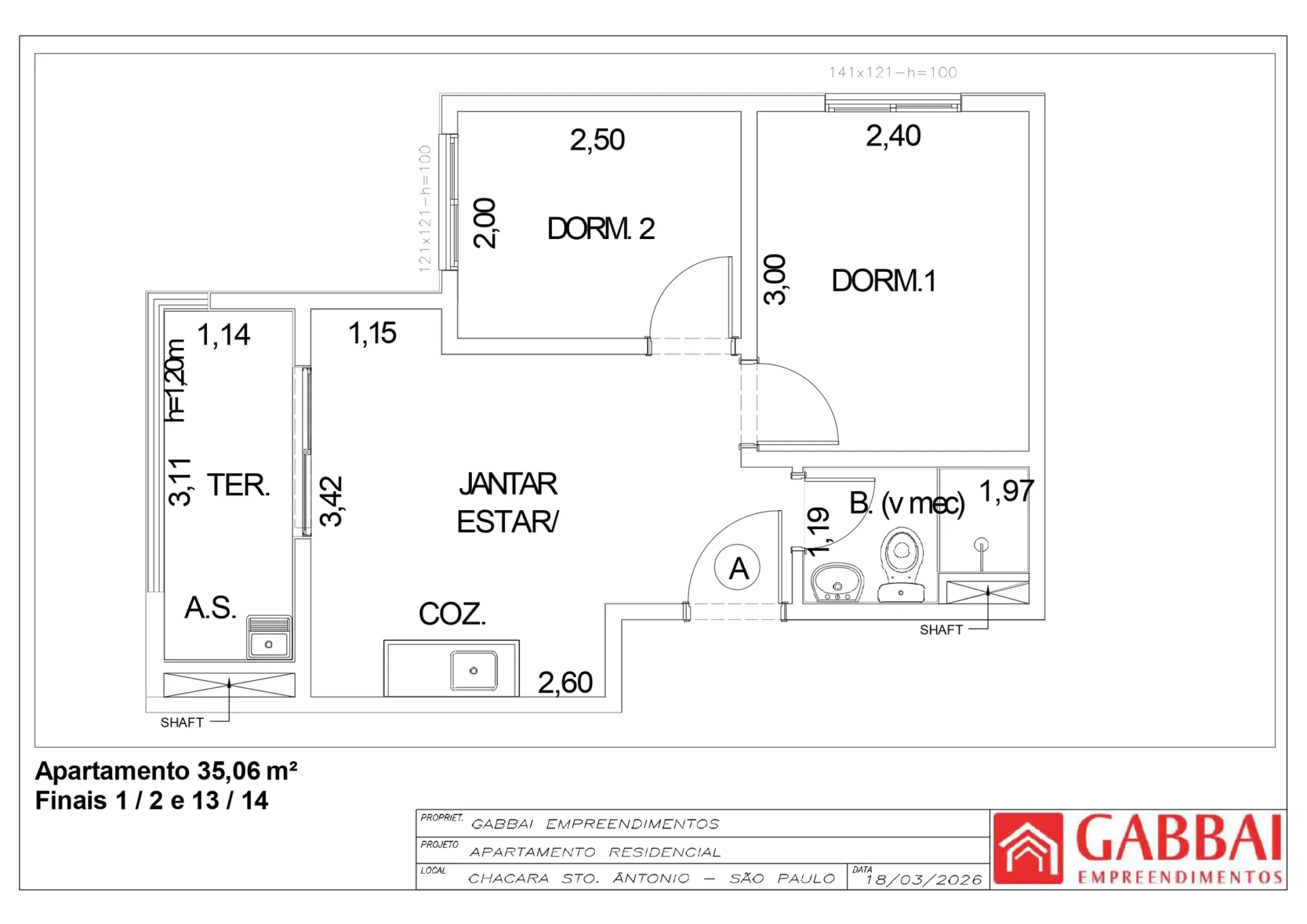 Planta do Gabbai Chácara Santo Antônio — 2 dormitórios – 35,06 m²