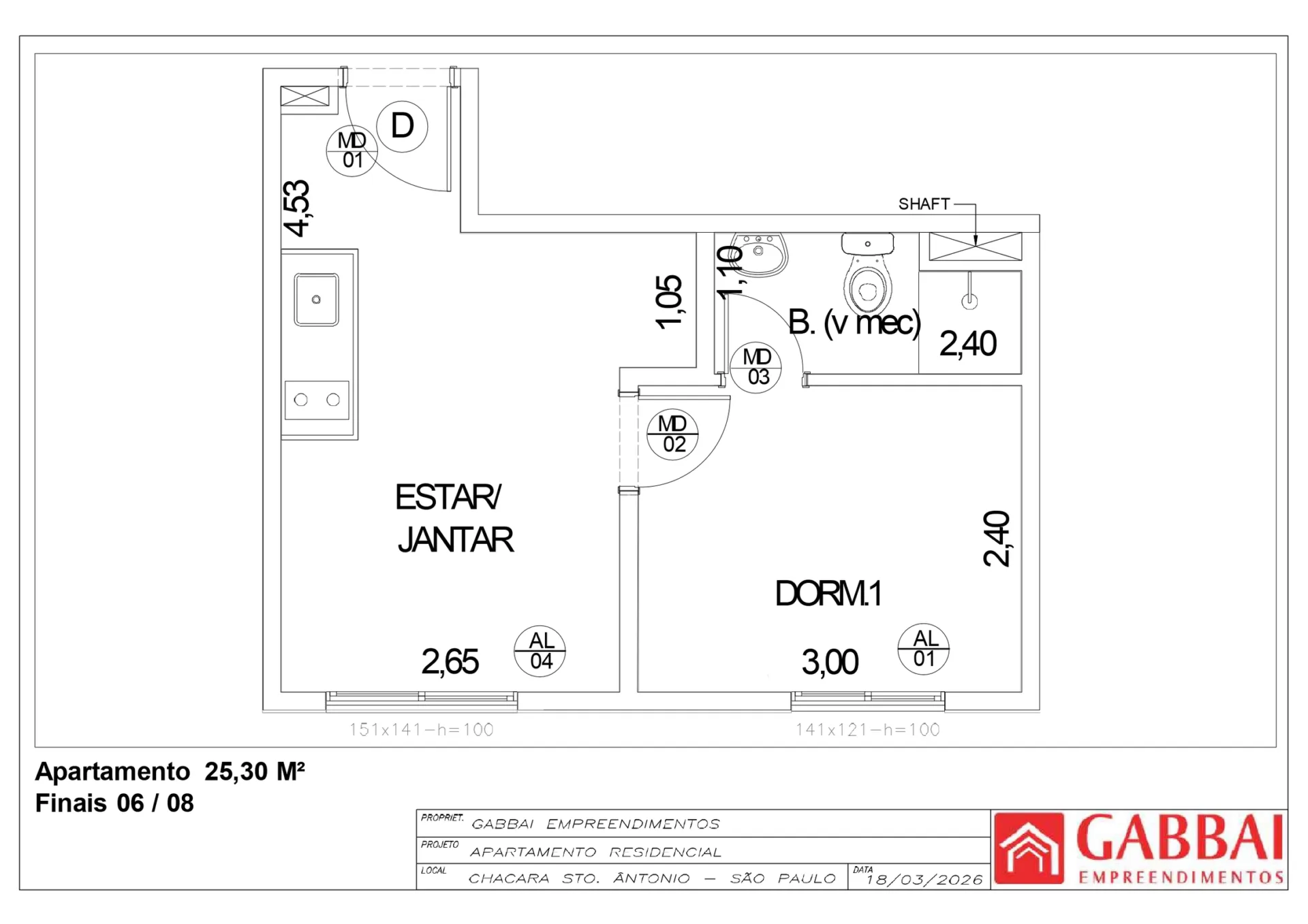 Planta do Gabbai Chácara Santo Antônio — 1 dormitório – 25,3 m²