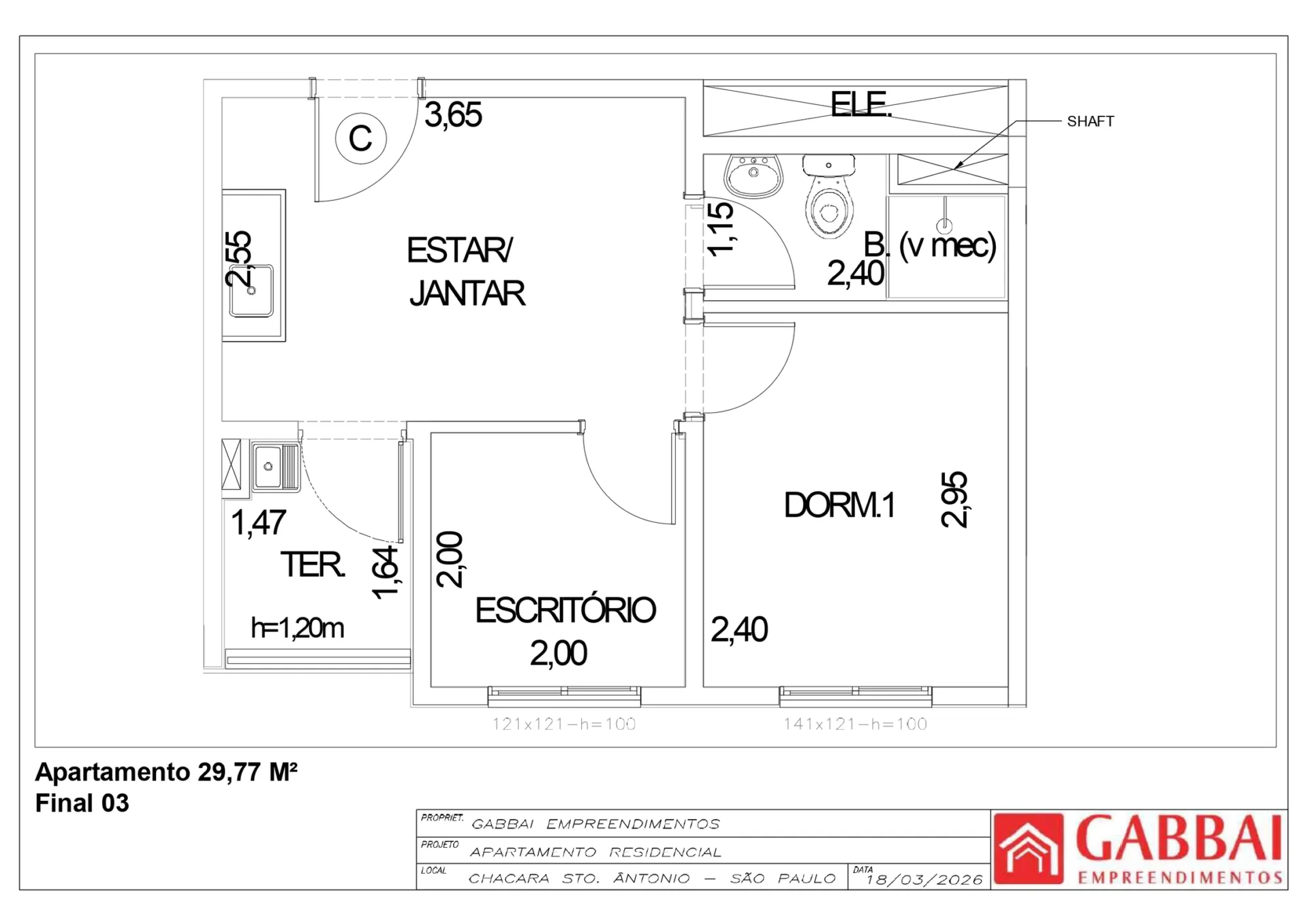 Planta do Gabbai Chácara Santo Antônio — 1 dormitório – 29,77 m²