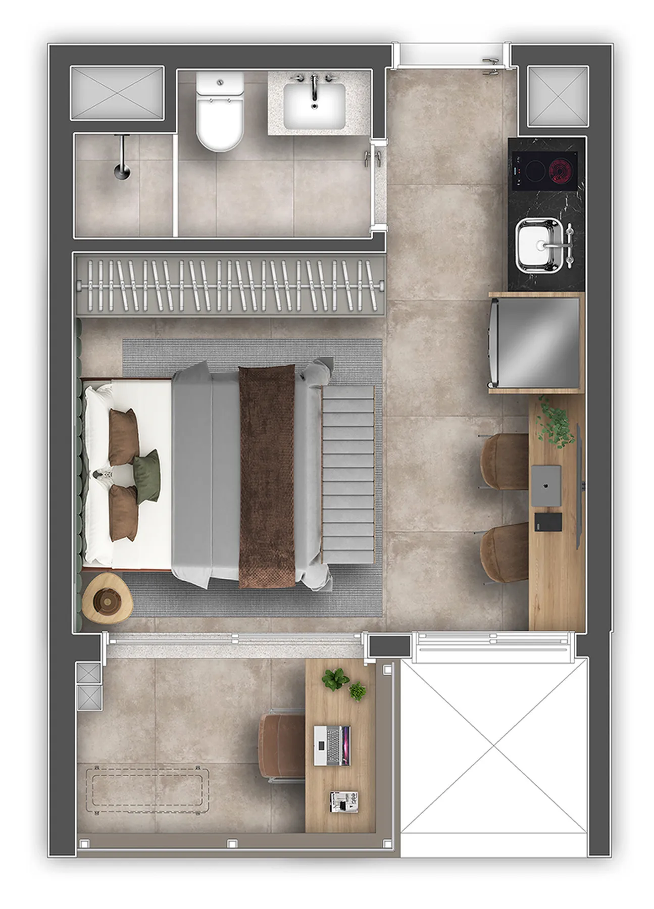 Planta do Gaia Desing Studios Ibirapuera em Ibirapuera — 1 dormitório – 23 m² Studio