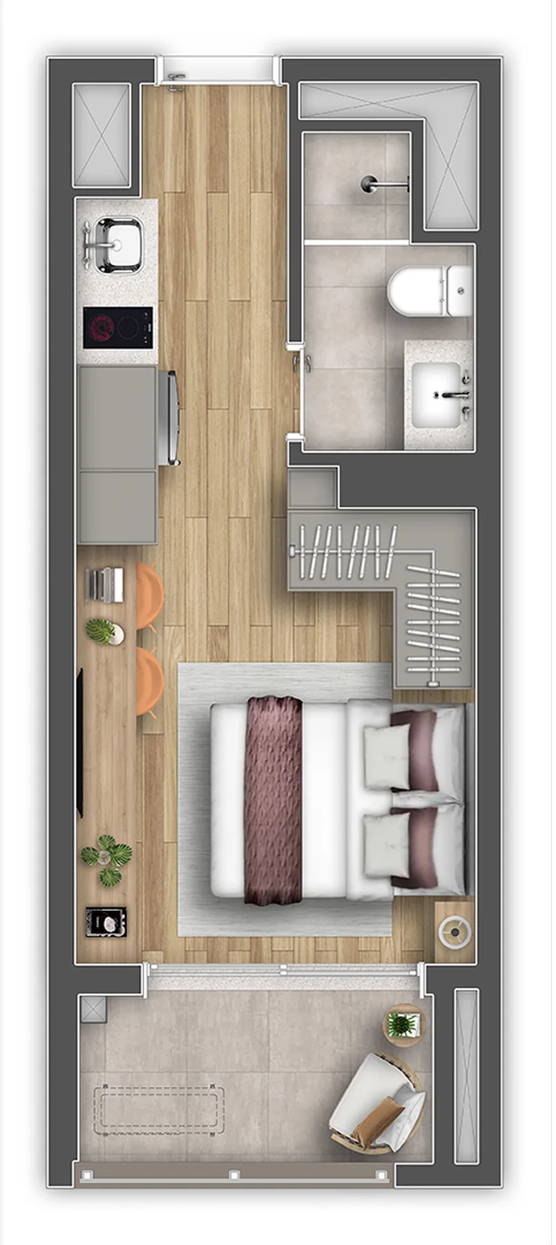 Planta do Gaia Desing Studios Ibirapuera em Ibirapuera — 1 dormitório – 25 m² Studio