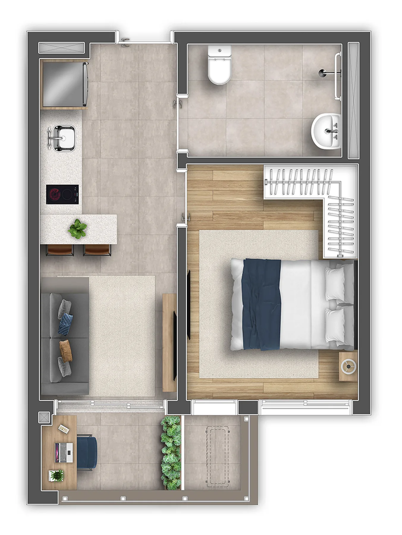 Planta do Gaia Desing Studios Ibirapuera em Ibirapuera — 1 dormitório – 32 m²